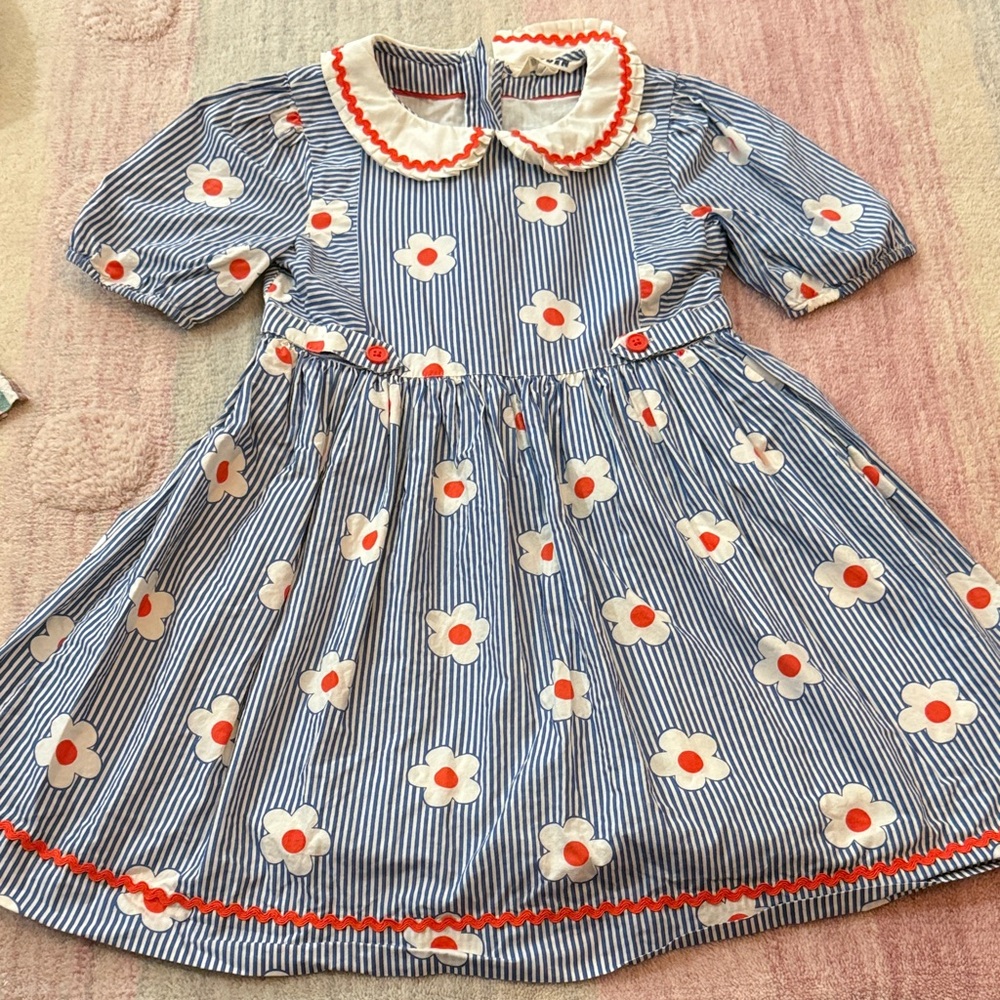 Mini Boden Blue Striped Dress with Floral Design. Adorable!!
